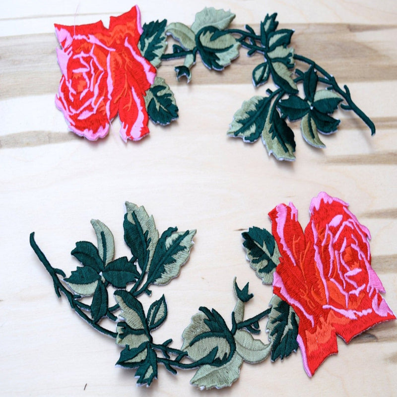 Embroidered Rose Iron-On Patch Set