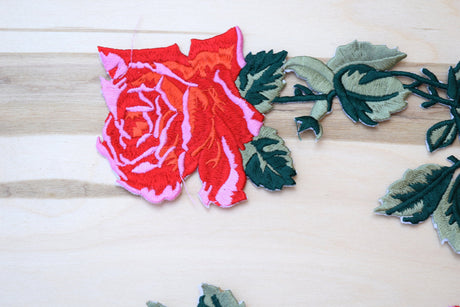 Embroidered Rose Iron-On Patch Set