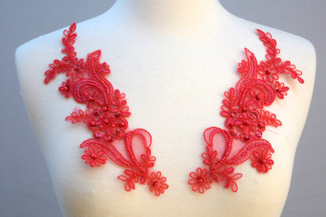 Beaded Lace Applique Coral Pink