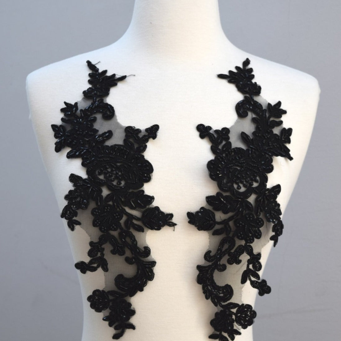Beaded Applique Pair Black Oversized