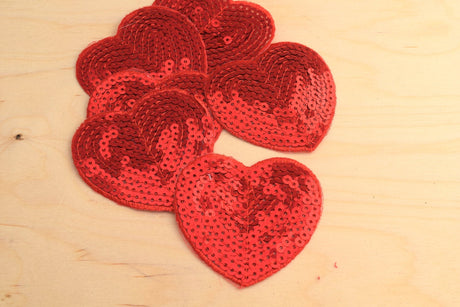 Sequin Heart Patches 3 Inch Red Iron-On