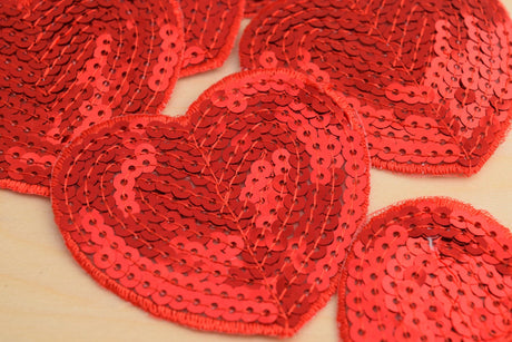 Sequin Heart Patches 3 Inch Red Iron-On