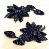 Beaded Sequin Flower Applique Black Purple