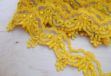 Beaded Lace Trim Yellow Sequins 2.5in