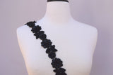 Beaded Lace Trim Black 1.75" 3D Flower Leaf