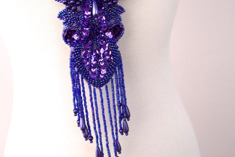 Beaded Fringe Applique Purple
