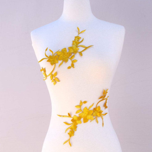 Embroidered Gold Flower Patches