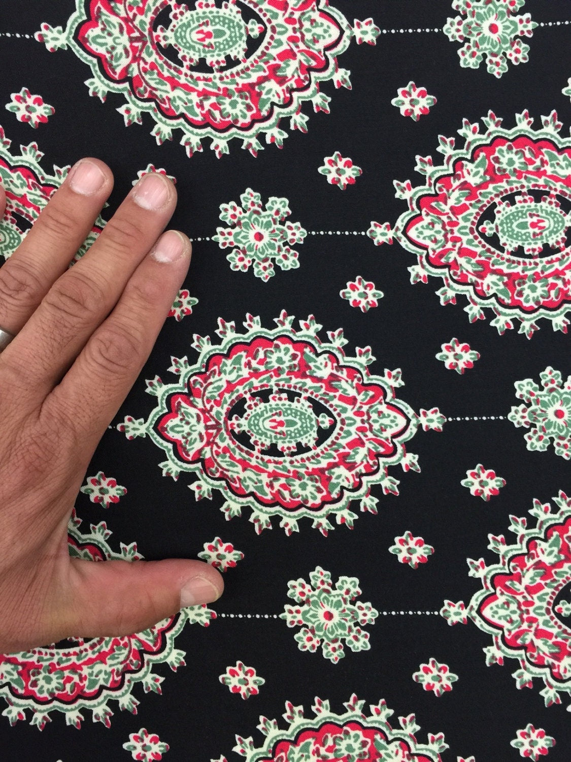 Rayon Challis Two Border Black and Fuchsia