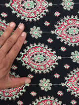 Rayon Challis Two Border Black and Fuchsia