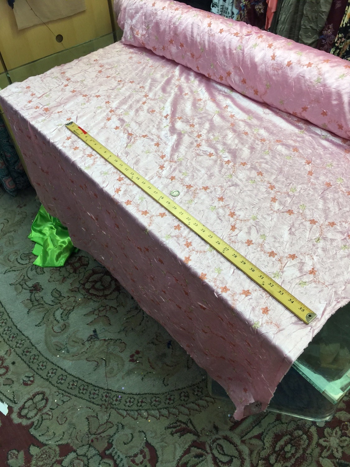 Embroidered Taffeta Floral Pink Fabric
