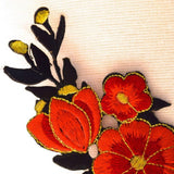 Embroidered Flower Patch Iron-On Black Red