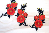 Embroidered Flower Patch Iron-On Black Red