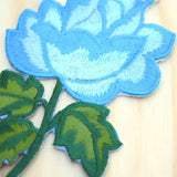 Embroidered Rose Patch Blue Iron-On