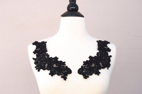 Lace Applique Black Sequined Beaded