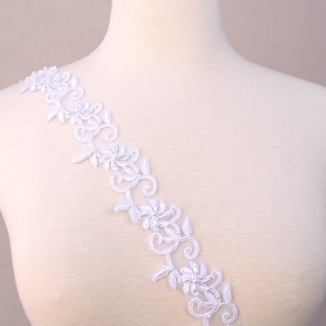 Bridal Beaded Lace Trim White 1.5"
