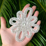 Rhinestone Applique Silver Flower 4 Inch