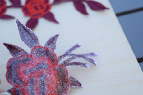 Embroidered Rose Appliques Red Burgundy