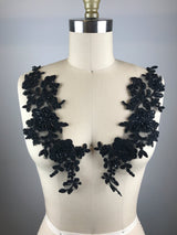 Beaded Lace Applique Black Mirrored