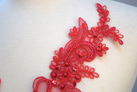 Beaded Lace Applique Coral Pink