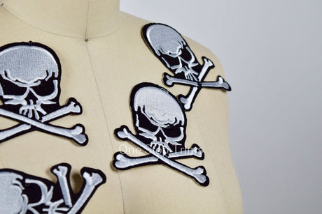 Skull Iron-On Patch Black White 3.5