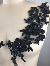 Beaded Lace Applique Black Mirrored