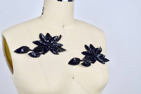 Sequin Flower Applique Black