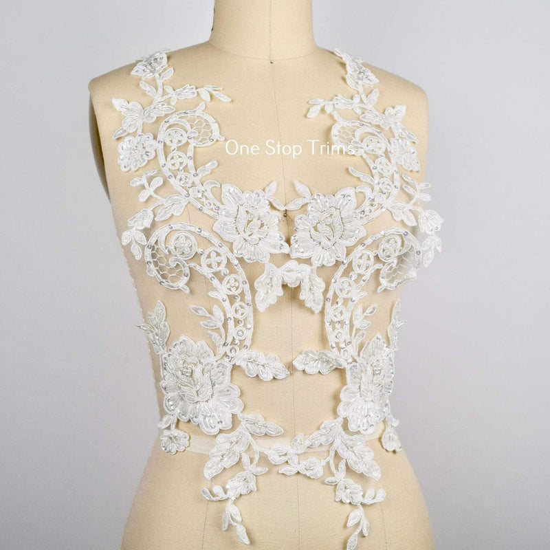 Beaded Lace Applique Ivory White