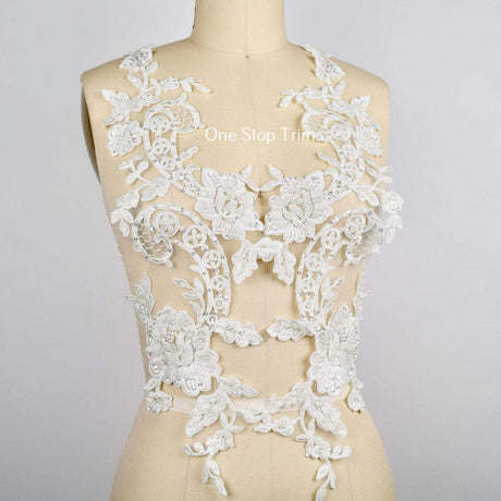 Beaded Lace Applique Ivory White