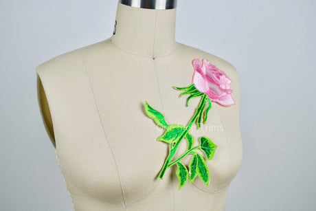 Rose Embroidery Patch Pink