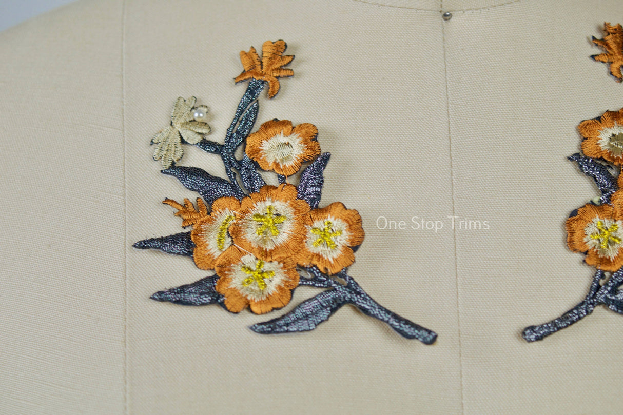 Flower Patch Applique Camel Charcoal Iron-On