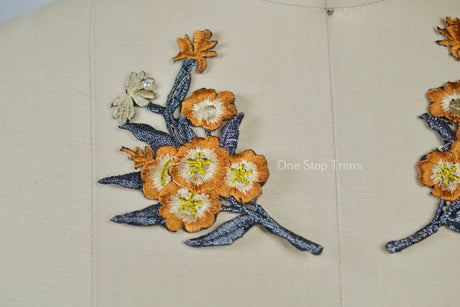 Flower Patch Applique Camel Charcoal Iron-On