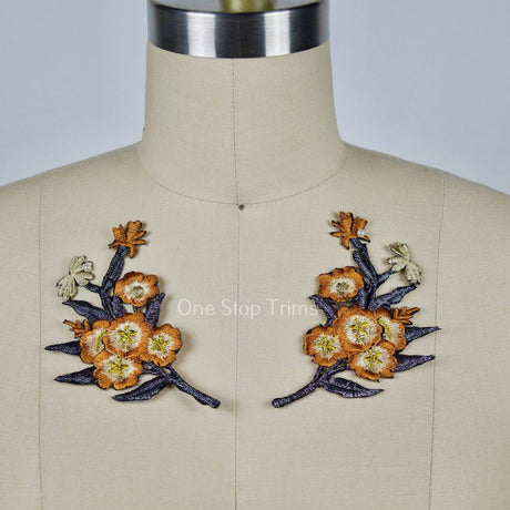 Flower Patch Applique Camel Charcoal Iron-On
