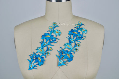 Flower Applique Electric Blue Embroidery