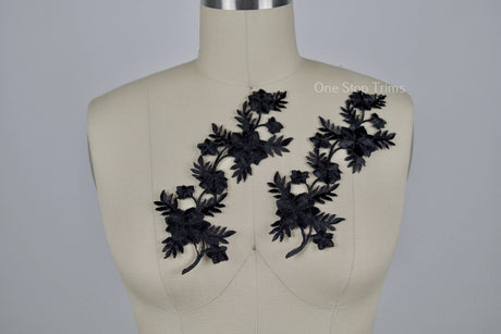 Black Embroidery Flower Patch