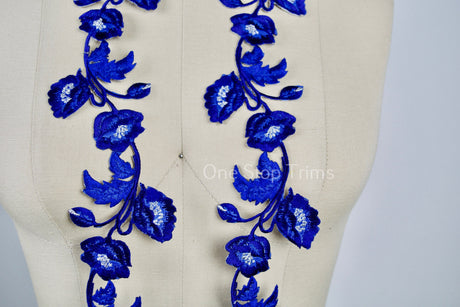 Flower Patch Royal Blue Embroidered Iron-On Applique