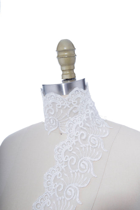 Alencon Bridal Lace Trim White Silver