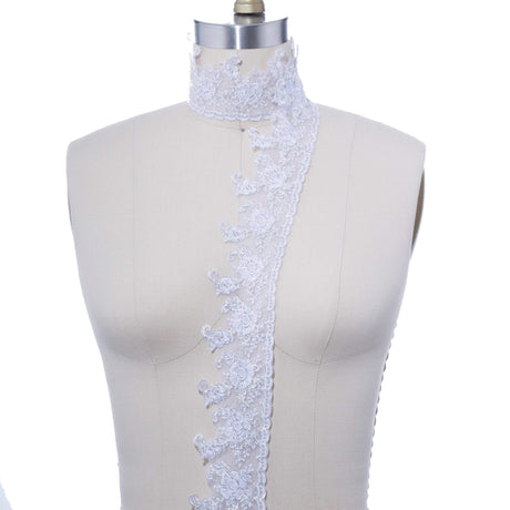 Bridal Lace Trim White Silver Sheer