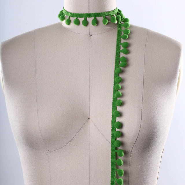 Pom Pom Fringe Trim Basil Green 10mm