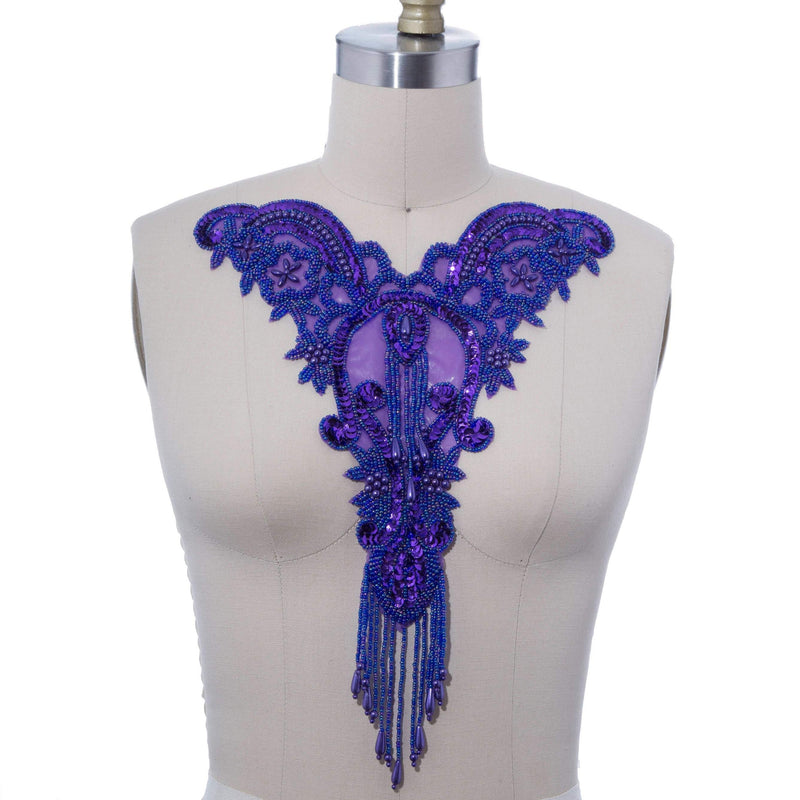 Beaded Fringe Applique Purple