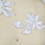 Flower Applique Beaded Sequined Off White
