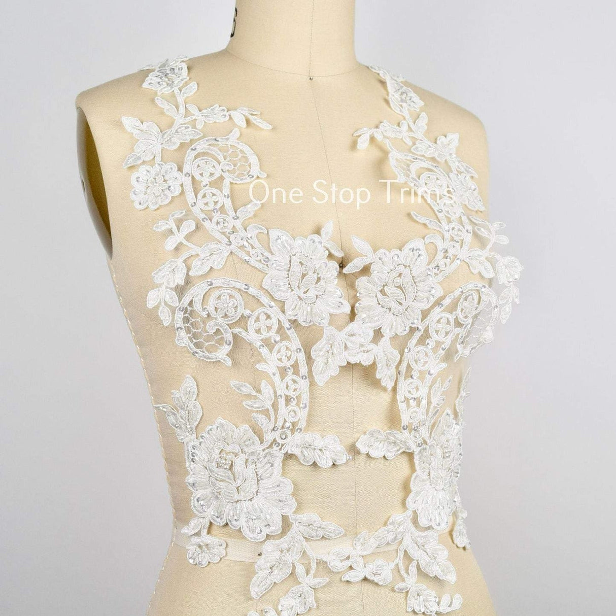 Beaded Lace Applique Ivory White