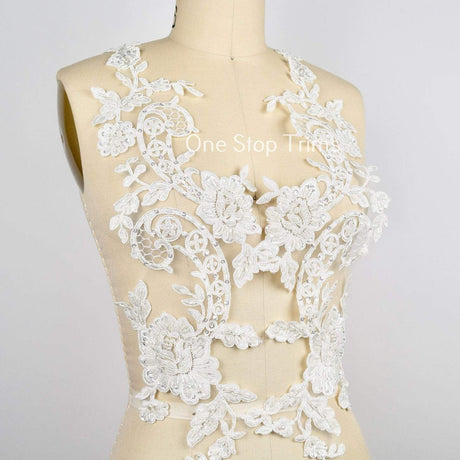Beaded Lace Applique Ivory White