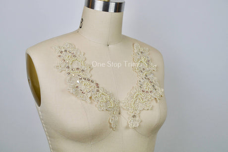 Lace Applique Antique Gold Champagne Beige