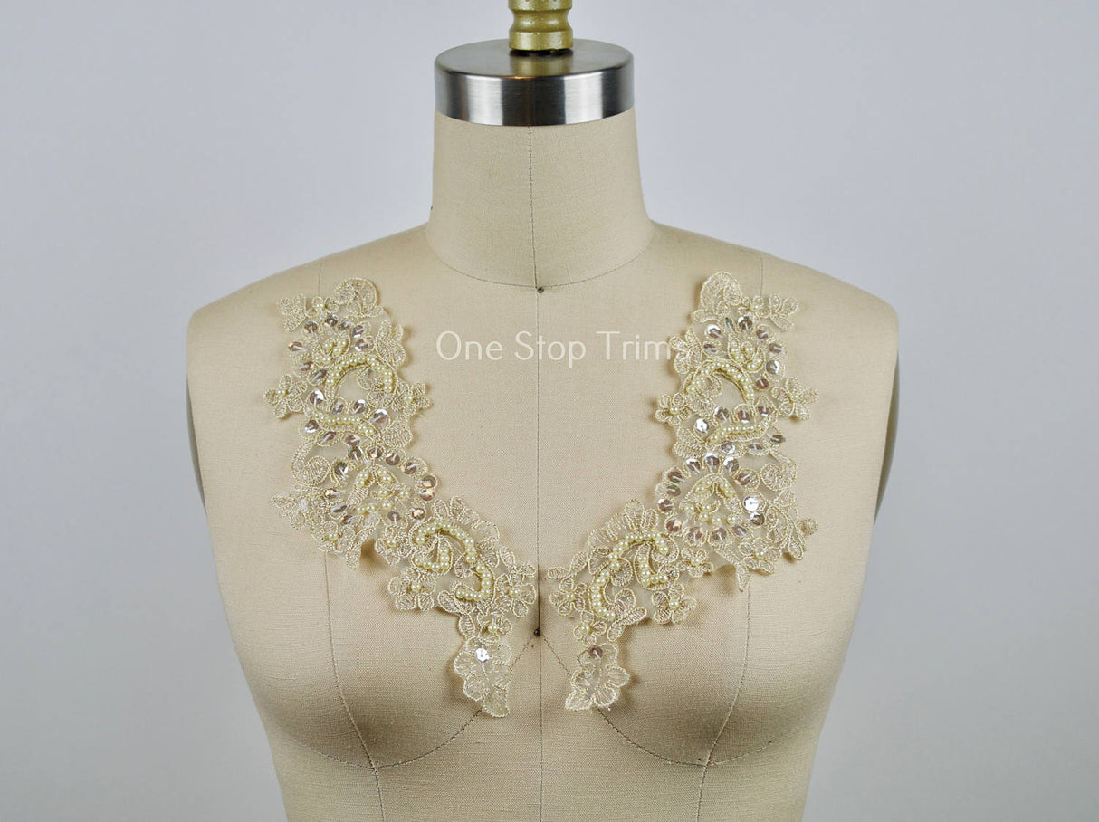 Lace Applique Antique Gold Champagne Beige