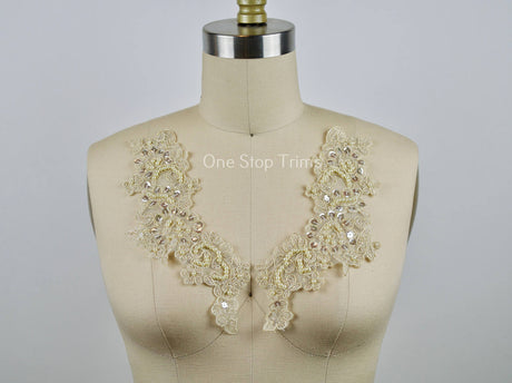 Lace Applique Antique Gold Champagne Beige