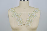 Beaded Sequined Applique White Gold