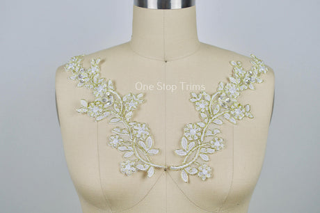 Beaded Sequined Applique White Gold