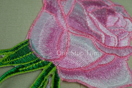 Rose Embroidery Patch Pink