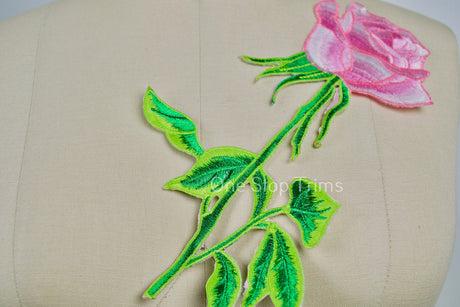 Rose Embroidery Patch Pink