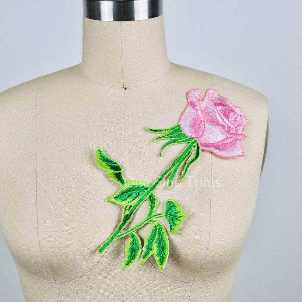 Rose Embroidery Patch Pink